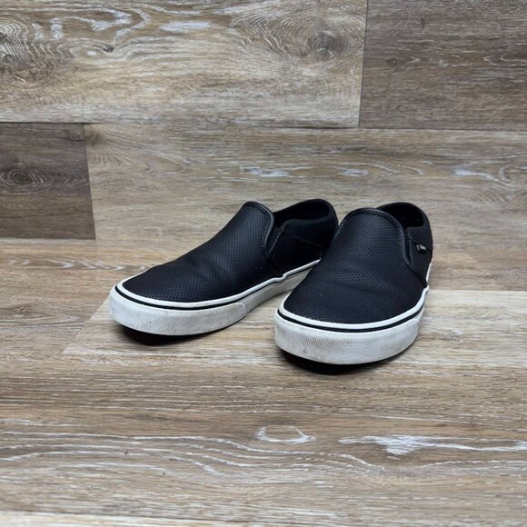 Vans Perforated Black Leather Classic Slip On Sneaker Women's Size 10 - Picture 1 of 7